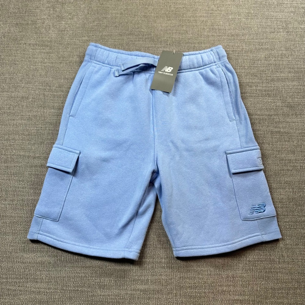 New Balance Cargo Shorts Boys L 14/16 Light Blue New Fleece Athletic Drawstring